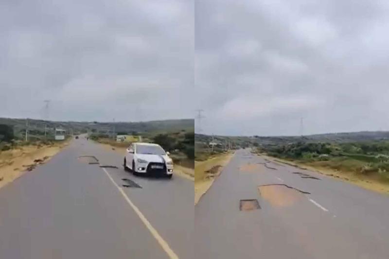 Photo collage of potholes along the Ngong-Suswa road.